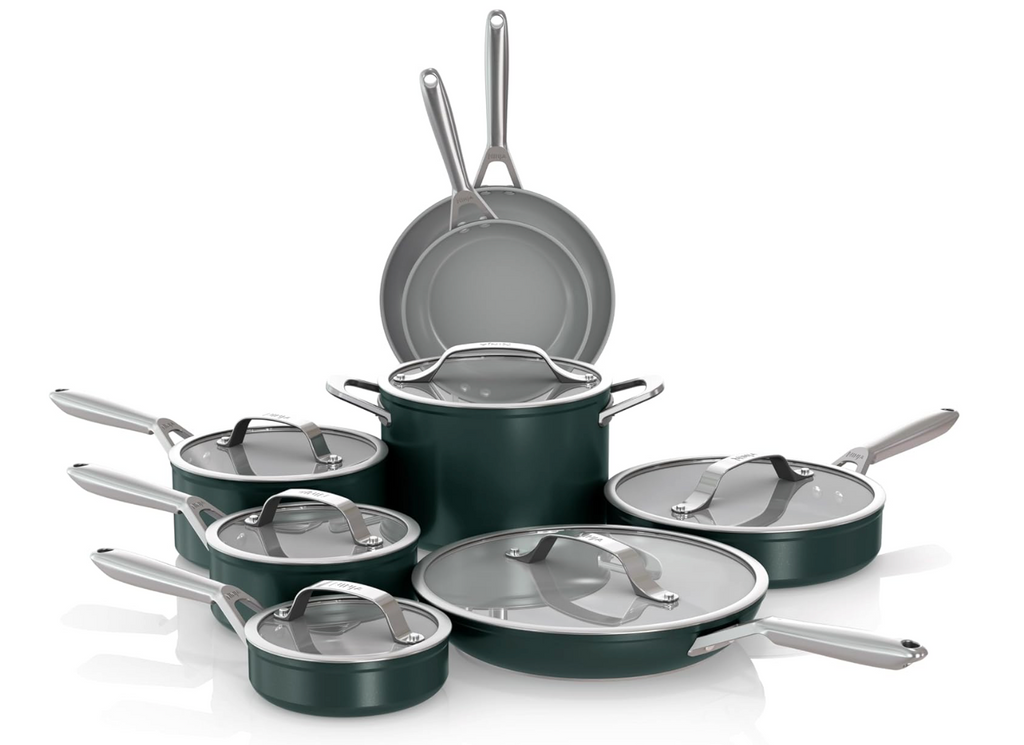 NeverStick Ceramic Pro 14pc Cookware Set - Green - USED