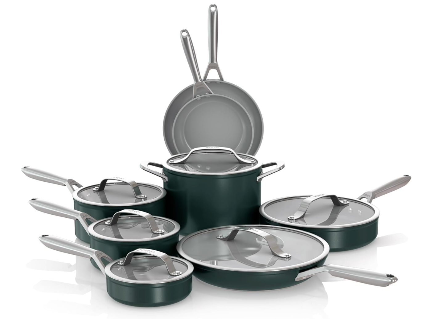 NeverStick Ceramic Pro 14pc Cookware Set - Green - USED