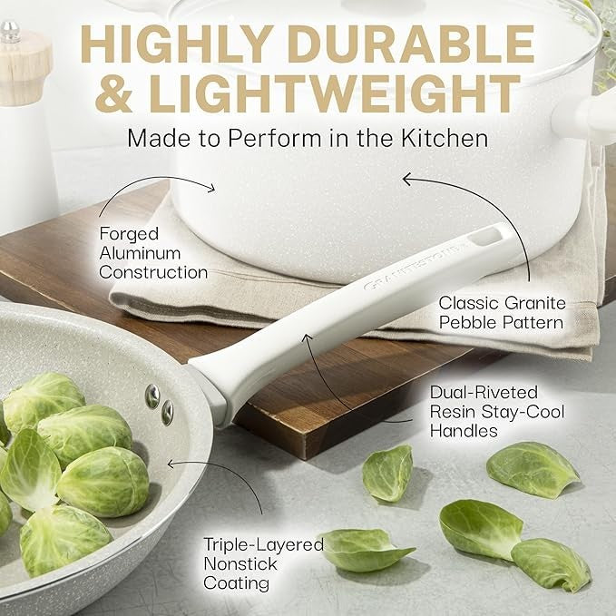 20 Piece Beige Speckle Nonstick Cookware Set Pots Pans and Bakeware Complete Set